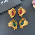 YSL Organic Gemstone Shell Clip-On Earrings