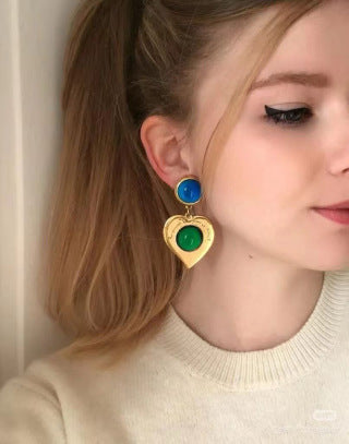 YSL Emerald Sapphire Medallion Drop Earrings