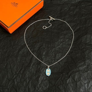 Hermès Mini Oval Enamel Pendant Necklace