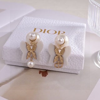 Dior Pearl Butterfly CD Drop Stud Earrings