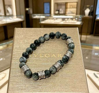 Bvlgari Black Beaded Silver Accent Bracelet – Elegant Luxury Jewelry