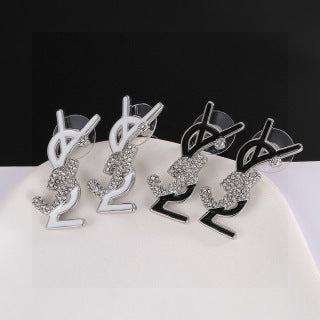YSL Pavé Crystal Monogram Statement Earrings