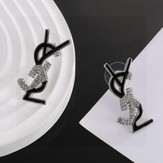 YSL Pavé Crystal Monogram Statement Earrings