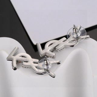 YSL Pavé Crystal Monogram Statement Earrings