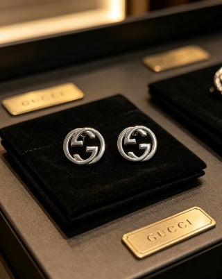 Gucci Interlocking G Circular Crystal Stud Earrings