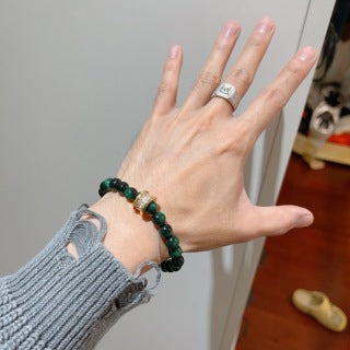 Bvlgari Green Gemstone Beaded Bracelet with Gold Accent – Elegant Luxury Jewelry