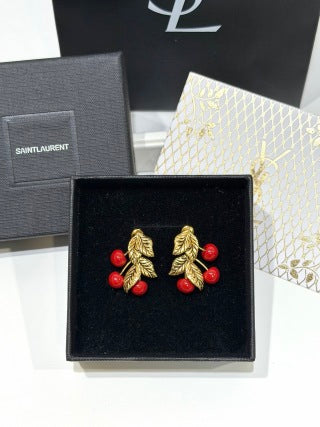 YSL Jardin Rouge Berry Leaf Earrings