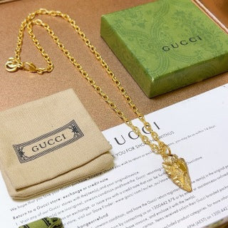 Gucci GG Leaf Drop Pendant Gold Chain Necklace