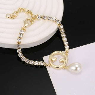 Gucci Interlocking G Pearl Drop Crystal Bracelet
